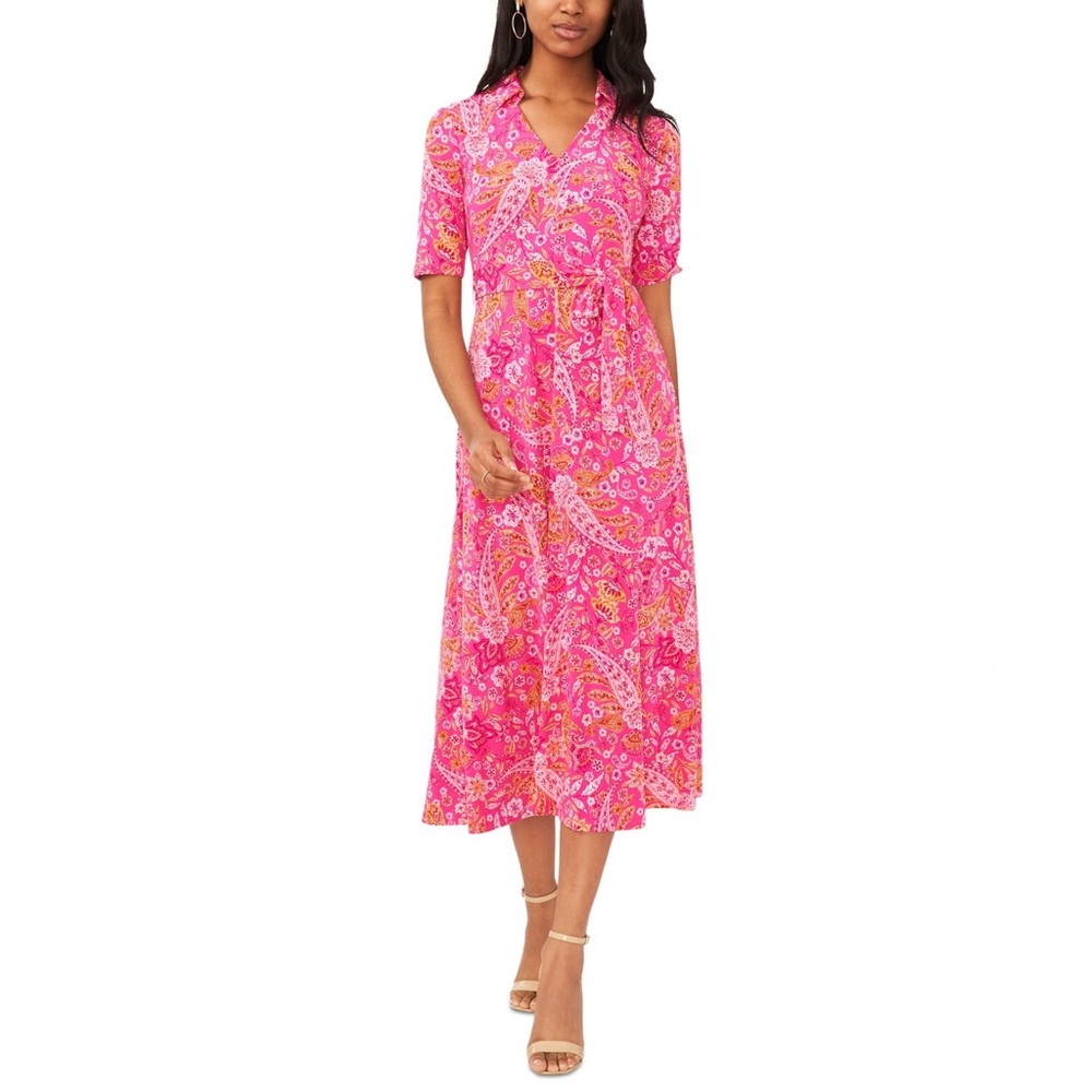 MSK Paisley Midi Dress XL NWT Fuchsia Pink Mango Boho Floral Vacation Casual - Picture 5 of 7